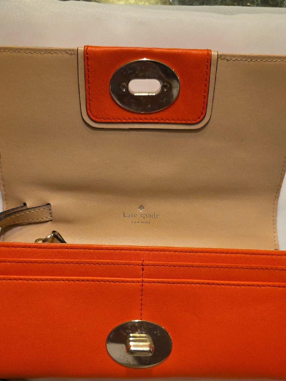 Katw Spade Orange Leather‎ Wristlet Wallet with Turn-Lock Closure